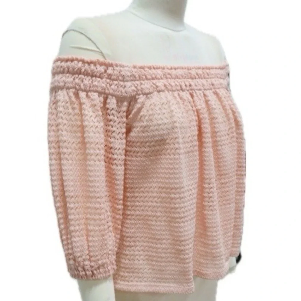 Anthropologie Blue Tassel Off-Shoulder Pink Blouse Womens Sz S Coquette Romantic